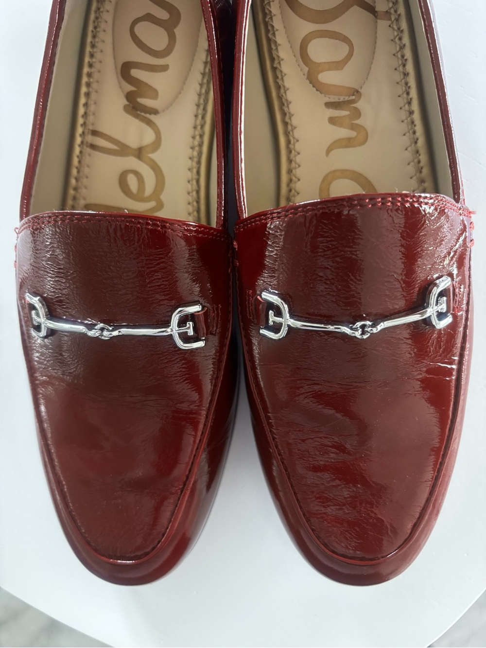 Sam Edelman Burgundy Patent Leather Horsebit Loafers